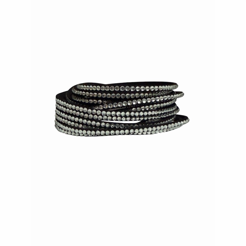 Sparkly Bracelet Black Multi-Row Rhinestone Wrap Cuff Adjustable Snap 90’s - Picture 9 of 12